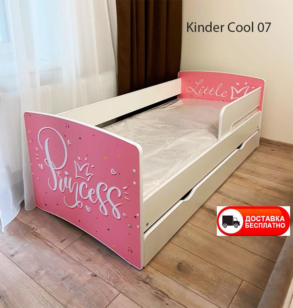 Дитяче ліжко Kinder Cool 07 Принцеса з шухлядою та захисним бортиком, спальне місце на ламелях