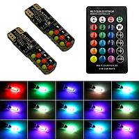 Светодиодные автомобильные лампы габарита T10 W5W RGB Led / 16 цветов + пульт для управления цветами