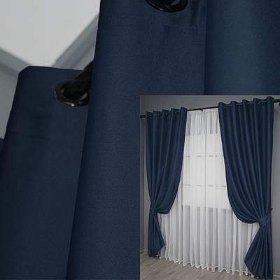 Комплект (2шт. 1,5х2,7м.) штор на люверсах з тканини блекаут «Midnight». Колір темно-синій. Код 1164ш 37-0160