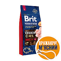 Сухой корм для взрослых собак крупных пород Brit Premium Dog Adult L с курицей, 15 кг