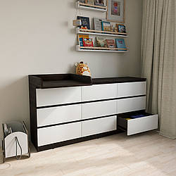 Пеленальний комод Лайт 9 ящиків венге+білий