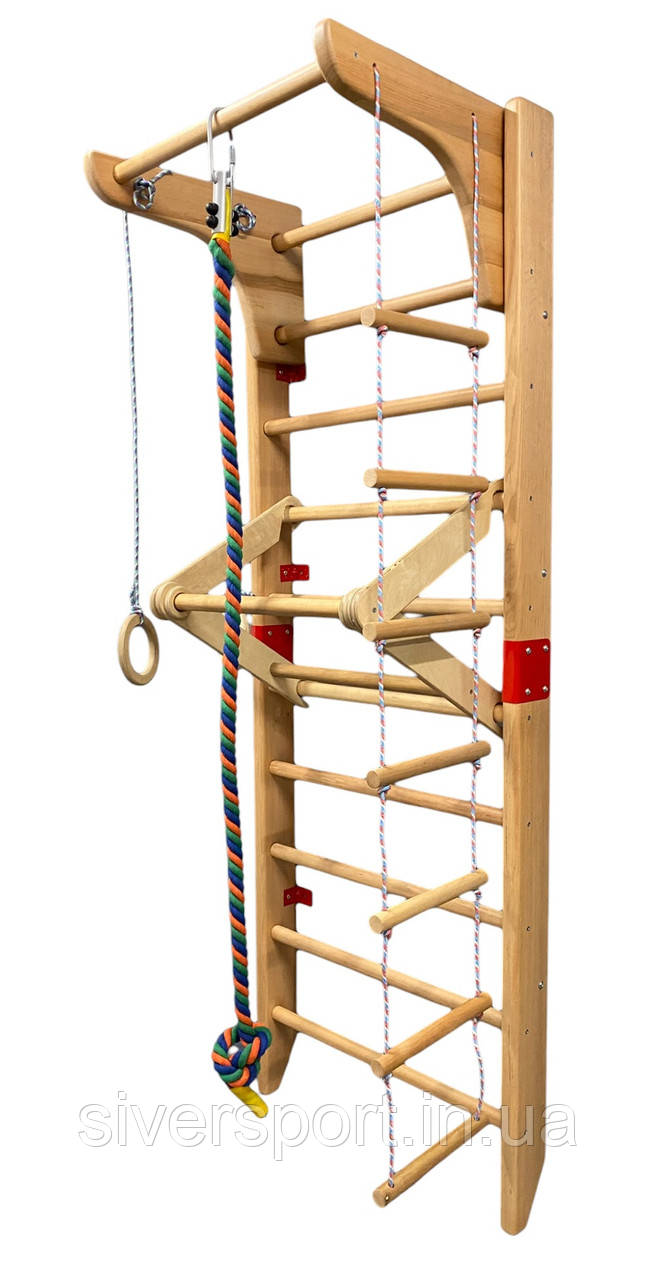 Шведська стінка дерев'яна (розбірна) з навісним обладнанням і турніком SW-103, фото 1