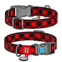 Ошейник для собак нейлоновый WAUDOG Nylon Шотландка красная пластиковый фастекс Ш 25 мм Дл 31 FG, код: 7562802