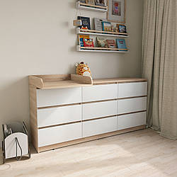 Пеленальний комод Лайт 9 ящиків дуб сонома+білий