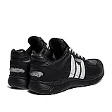 Чоловічі кросівки з натуральної шкіри з перфорацією у чорному кольорі з білими смужками, фото 2