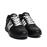 Чоловічі кросівки з натуральної шкіри з перфорацією у чорному кольорі з білими смужками, фото 5