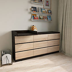 Пеленальний комод Лайт 9 ящиків венге+дуб сонома