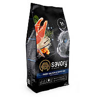 Сухой корм Savory для длинношерстных кошек со свежим лососем и белой рыбой, 2 кг