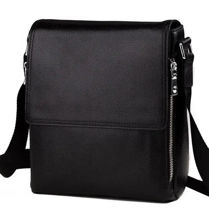 Сумка чоловіча шкіряна чорна через плече Tiding Bag SK 12317