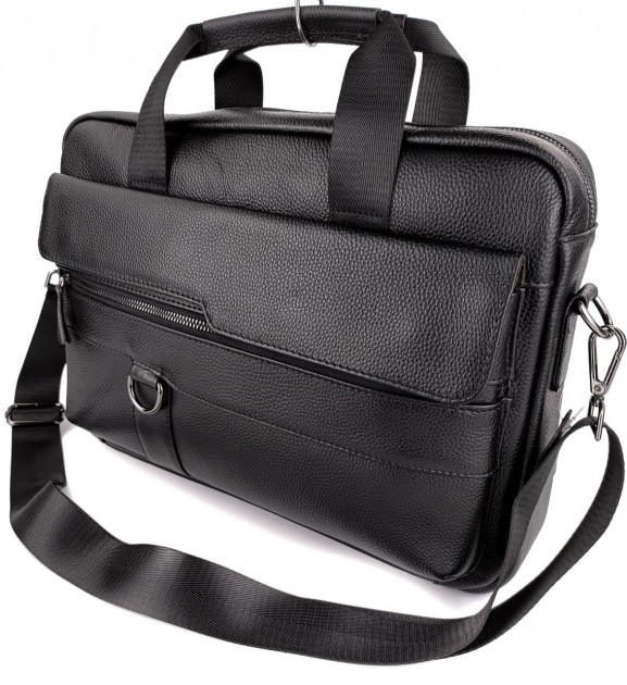 Шкіряна чорна чоловіча сумка-портфель для документів та ноутбука SK N43223