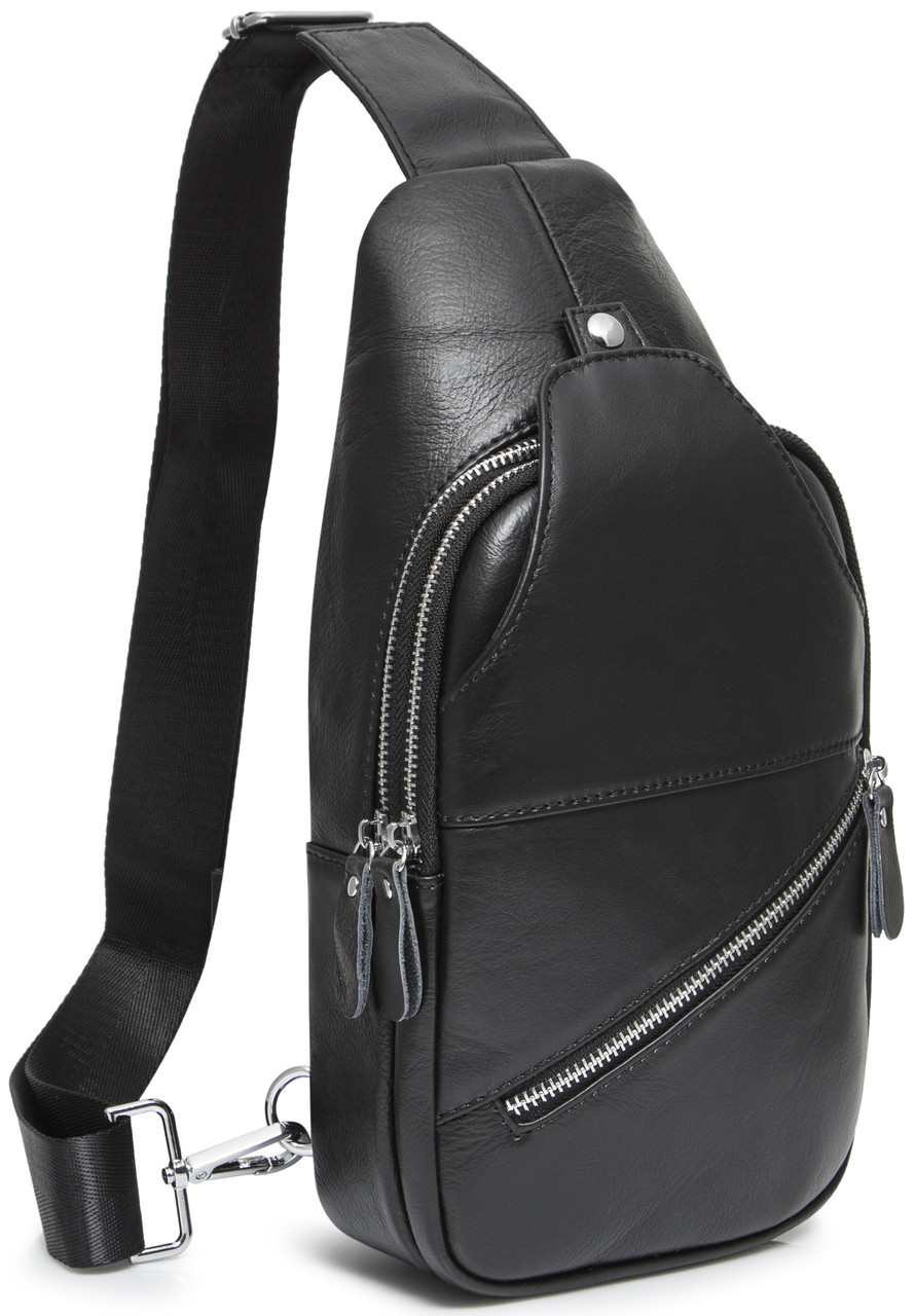 Чоловіча сумка-слінг шкіряна чорна Tiding Bag 7579