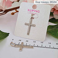 Хрестик родований з камінцями та ніжним різьбленням по всій довжині , розиіо 2,5*1,5см,Xuping 18K