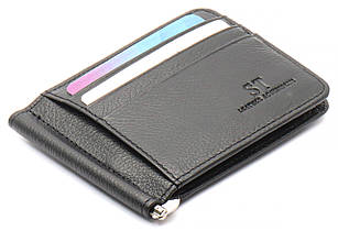 Чорний затискач для банкнот та карток з натуральної шкіри ST Leather ST452