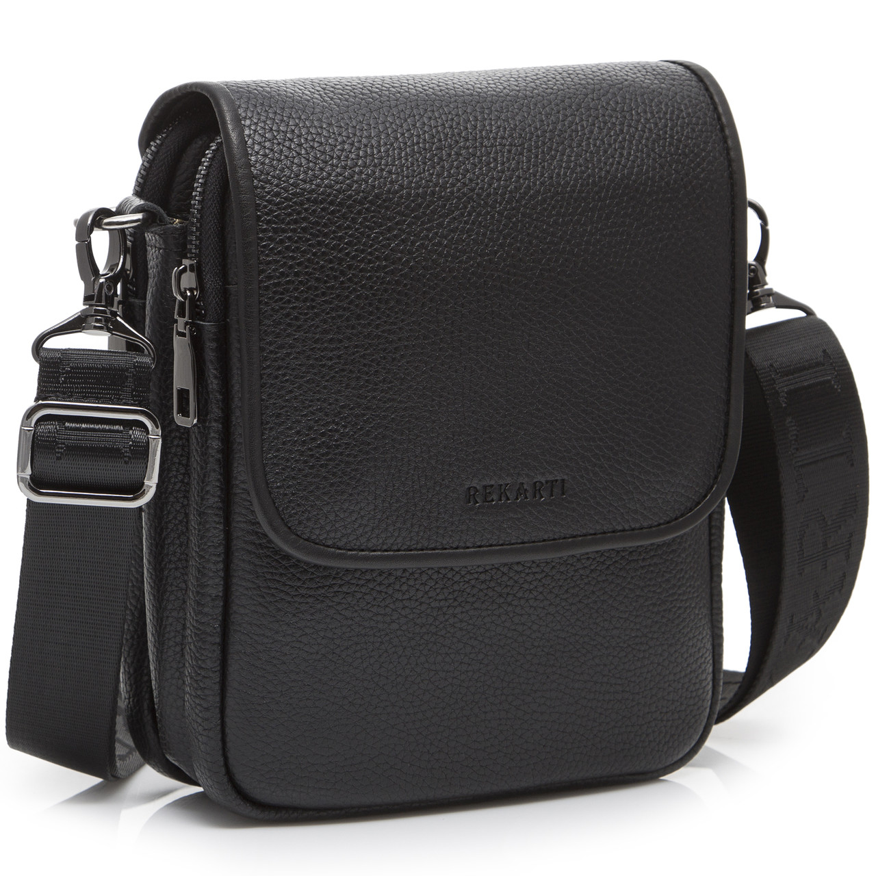 Шкіряна чоловіча сумка-месенджер через плече чорна Tiding Bag TD-23433