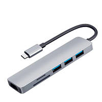 USB 3.1 Type-C хаб розгалужувач на 2x USB 3.0, HDMI, кардридер, PD, метал YTR