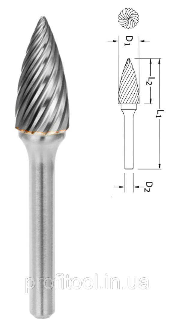 Борфреза сфероконічна загострена (снарядна) PROFITOOL - 12х25х70x6 мм INOX (G12256-3INOX), фото 1