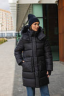 Зимняя куртка-пальто для девочки черная 152