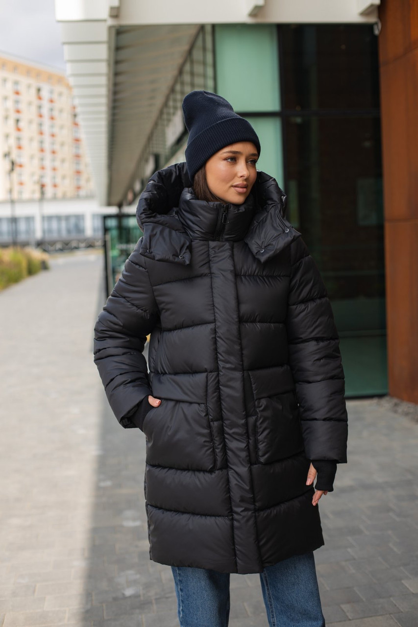 Зимова куртка-пальто чорна для дівчинки 152