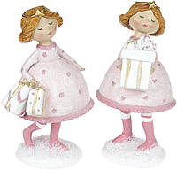 Статуетка-підвіска в наборі з 2 штук Дівчинка з подарунками 15.5х12 см, рожевий Bona DP69102 UL, код: 6675072