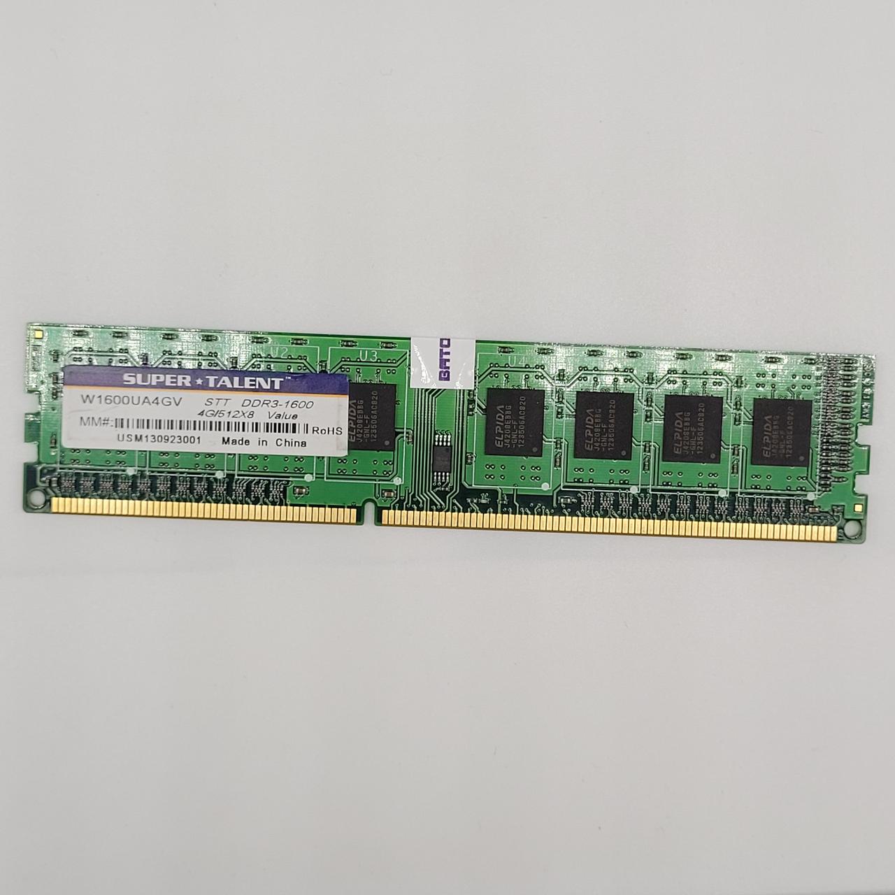 Оперативна пам'ять Super Talent DDR3 4Gb 1600MHz PC3-12800U 1R8 CL11 1.5V (W1600UA4GV) Б/В
