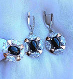 Срібний набір каблучка сережки із золотими пластинами схід камінь онікс, фото 4