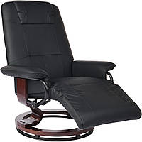 Кресло черное для отдыха с массажем + пуф + обогрев