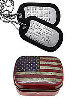 Комплект армейских жетонов DogTags в подарочной коробочке USA