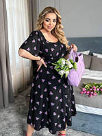 Привлекательное черное платье-софт в цветочный принт, больших размеров от 48 до 62