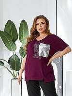 Модная женская свободная удлиненная футболка , в расцветках с пайетками, размеры 52 - 64