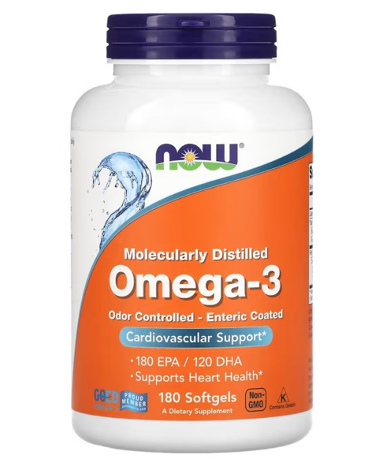 Жирні кислоти омега-3 (Omega-3) 180 ЕПК и 120 ДГК NOW Foods, 180 капсул