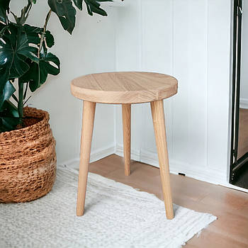 Дерев'яний столик у скандинавському стилі для спальні Круглий кавовий столик з конусними ніжками Монро Молочний