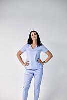 Женский медицинский летний топ Клер голубой с карманом из натуральной ткани ,одежда для медперсонала р.42
