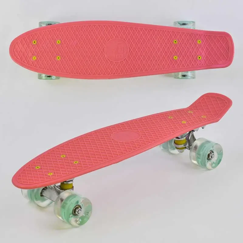Скейт Пенні борд Best Board, кораловий, дошка 55 см, колеса PU зі світлом, 440