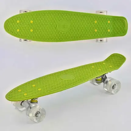 Скейт Пенні борд Best Board, салатовий, світло, дошка 55 см, колеса PU, 355, фото 2
