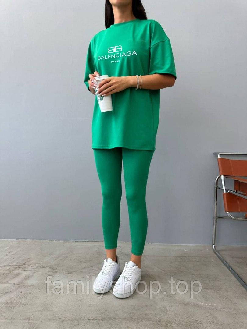 Жіночий спортивний костюм Balenciaga футболка та лосини модний прогулянковий, зелений