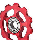 Ролик / зірочка алюмінієвий 11Т на промпідшипнику для задньої перекидки перемикача червоний, фото 2