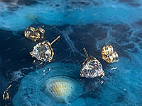 Женские серьги-гвоздики пусеты Xuping позолота 18К Сердечки позолоченные с камнями