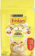 Сухой корм для взрослых котов Purina Friskiesс говядиной, курицей и овощами 10 кг