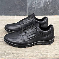 Мужские кожаные кроссовки (натуральная кожа) чёрные, мужская обувь весна осень 39 40 41 42 43 44 45 46