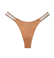 Женские трусики камушки Victoria's Secret Double Shine Strap Smooth Thong Panty стразы S бежевые