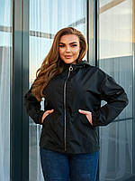Большая стильная женская куртка-ветровка из плащевки черный