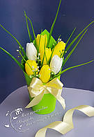 Мыло ручная работа подарки на день Матери "Тюльпаны в кашпо" (желто-белые)