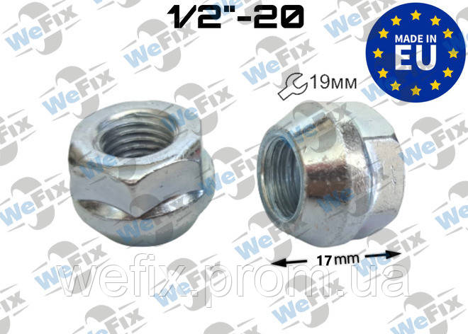 Гайка колісна відкрита M1/2"-20х17 конус UNF ключ 19 цинк ITALY