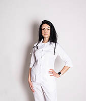 Женская медицинская куртка Стелла рукав 3/4 на кнопках с карманами белая, одежда для медперсонала р.44