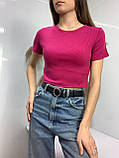 Стильний топ в рубчик с,м,л малинового кольору, фото 4