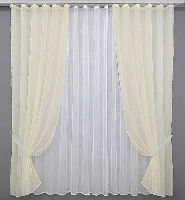 Комплект (4х2,7м. + 2шт. 1,5x2,7м.) "Компаньйон" із шифону. Колір бежевий з білим. Код 022дк 10-936