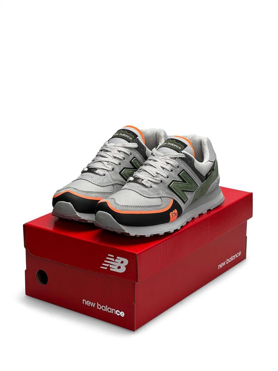 Чоловічі кросівки New Balance 574 TP2 Gray Green Orange (Сірі) Взуття Нью Баланс 574 ТП2 натуральна замша текстиль демісезон