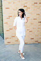 Жіноча медична куртка халат біла Олівія рукав 3/4 на кнопках і ґудзиках, одяг для медперсоналу р.42