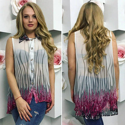 Жіноча блуза шифонова на ґудзиках розміри норма та батал, фото 1