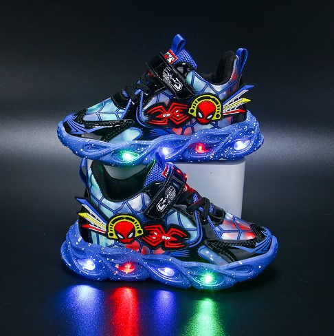 Світящі дитячі кросівки Спайдермен з LED-підсвіткою р.25,26,29-32,35,36 | Взуття Людина-Павук для хлопчиків і дівчаток, фото 1